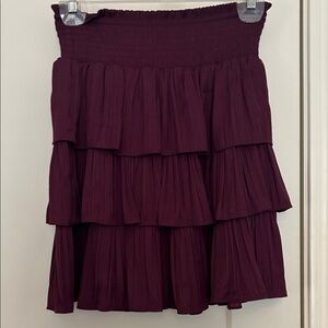 Anthropologie Deep Burgundy Tiered Mini Skirt